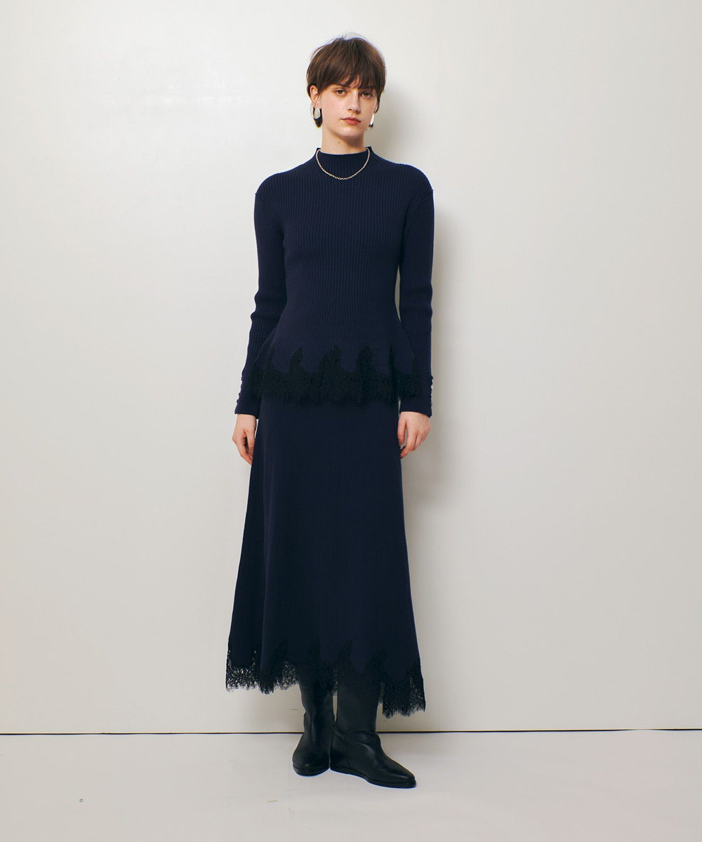 allureville レースドッキングニットスカート ネイビー (65)