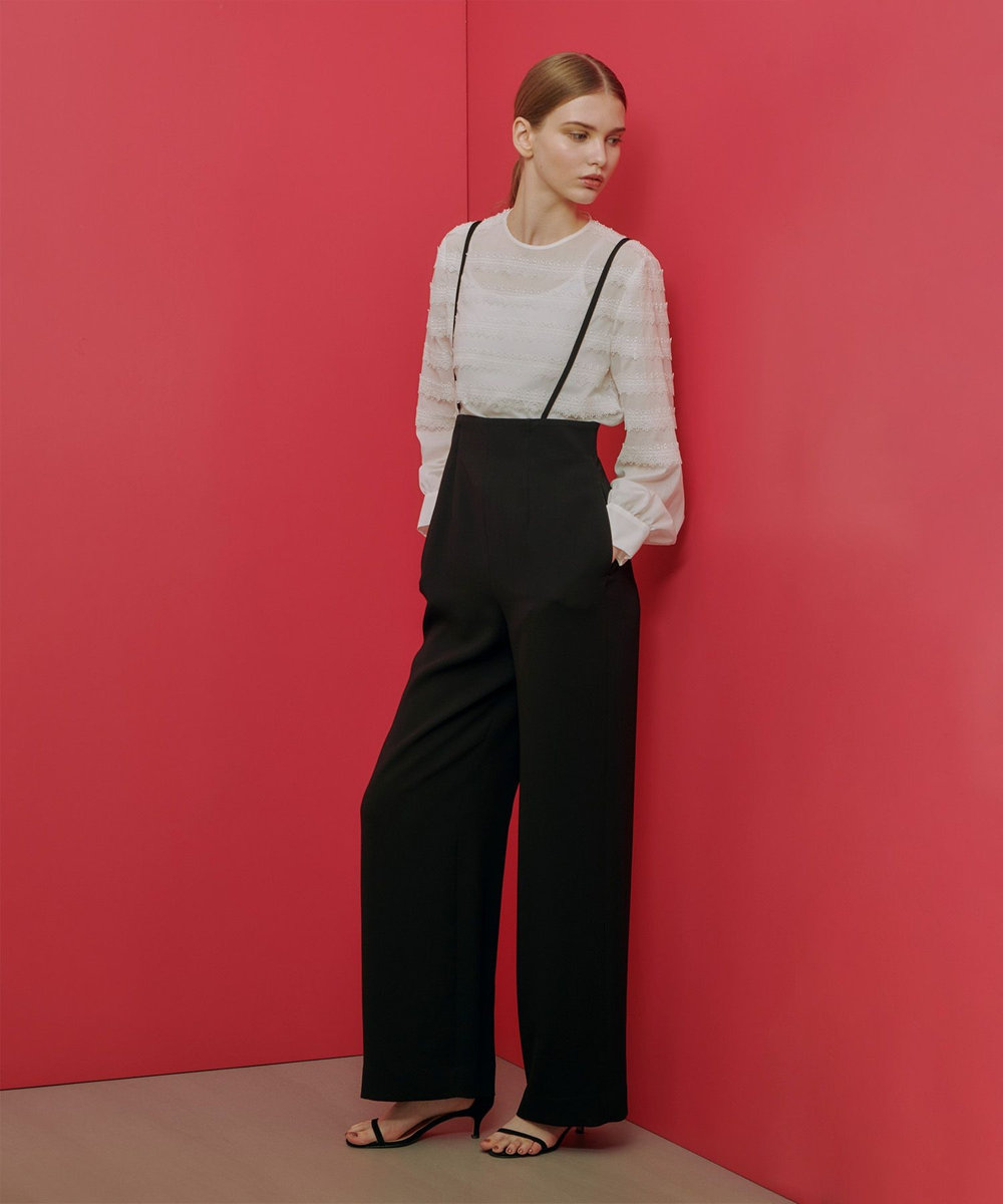 LOULOU WILLOUGHBY 【LOULOU WILLOUGHBY】ダブルクロスハイウエストサスペンダーパンツ ブラック (95)