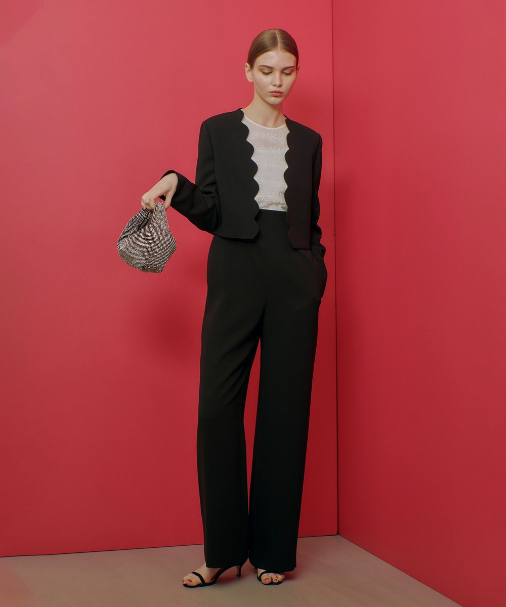 LOULOU WILLOUGHBY 【LOULOU WILLOUGHBY】ダブルクロスハイウエストサスペンダーパンツ ブラック (95)