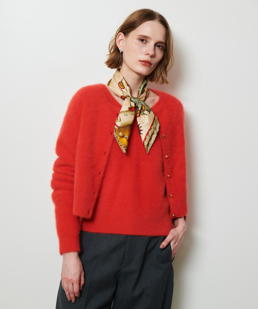 allureville カシミヤブレンドファー加工カーディガン オレンジ (31)