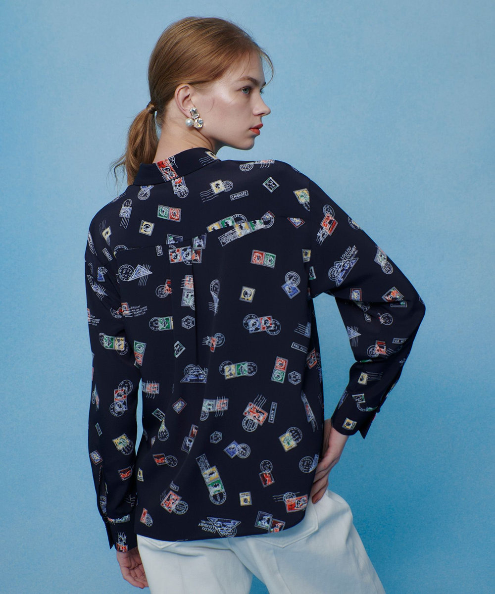 LOULOU WILLOUGHBY 【LOULOU WILLOUGHBY】レタープリントシャツブラウス ネイビー (65)