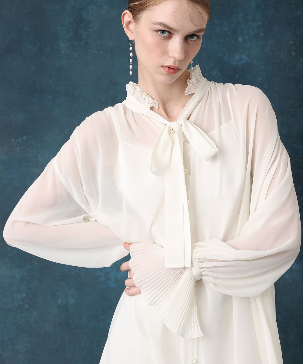 LOULOU WILLOUGHBY プリーツディテールシフォンワンピース アイボリー (04)