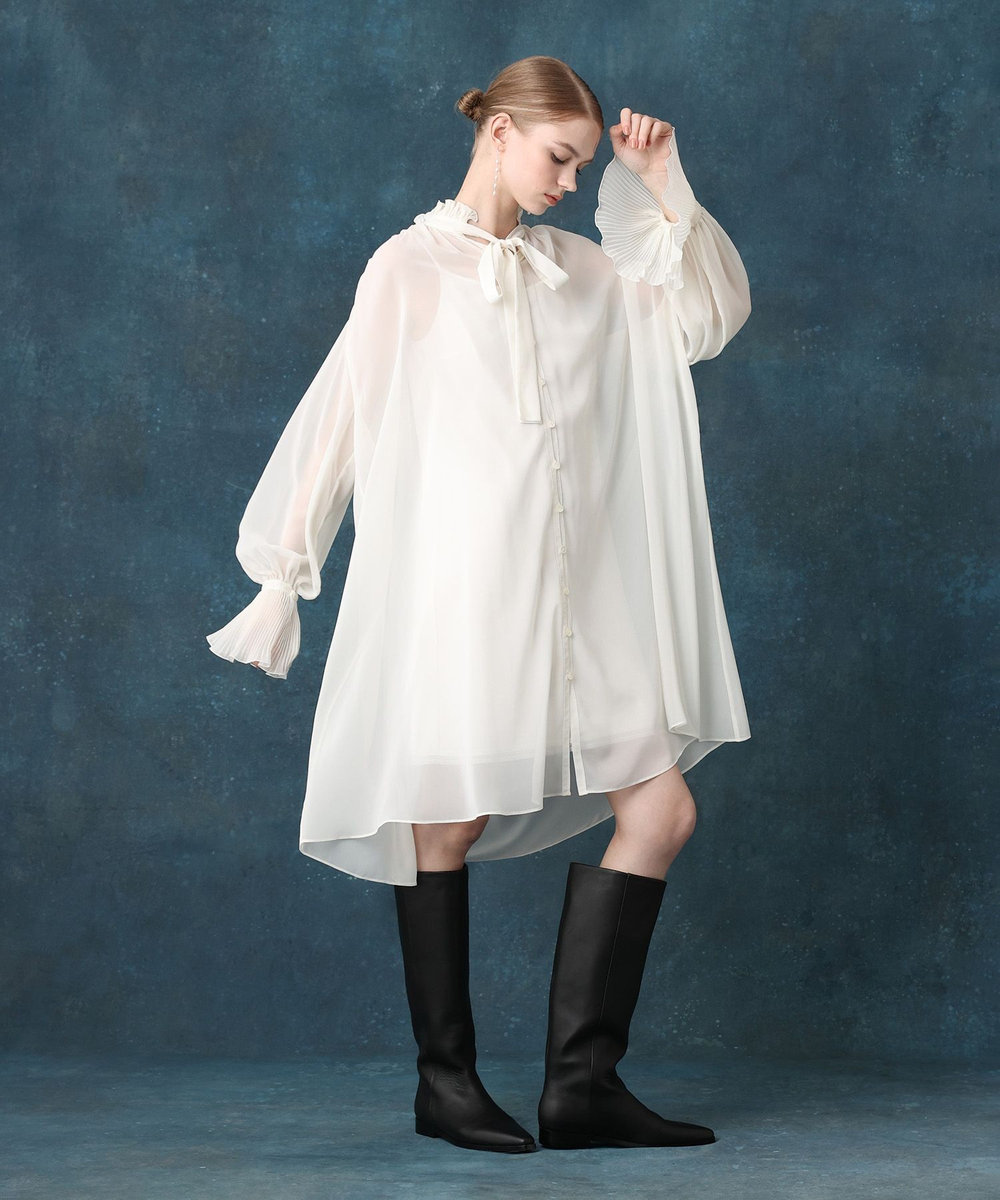 LOULOU WILLOUGHBY プリーツディテールシフォンワンピース アイボリー (04)