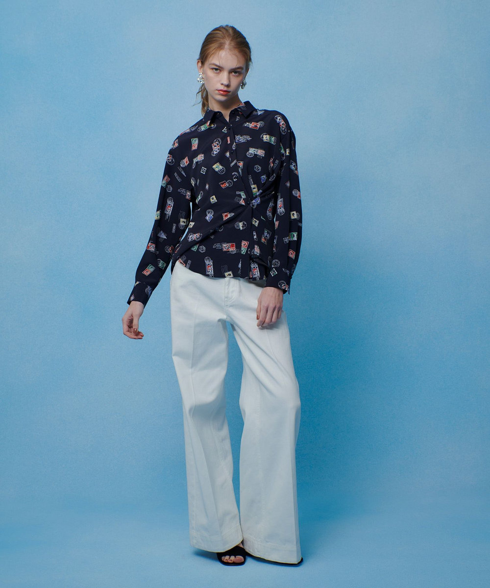 LOULOU WILLOUGHBY 【LOULOU WILLOUGHBY】レタープリントシャツブラウス ネイビー (65)