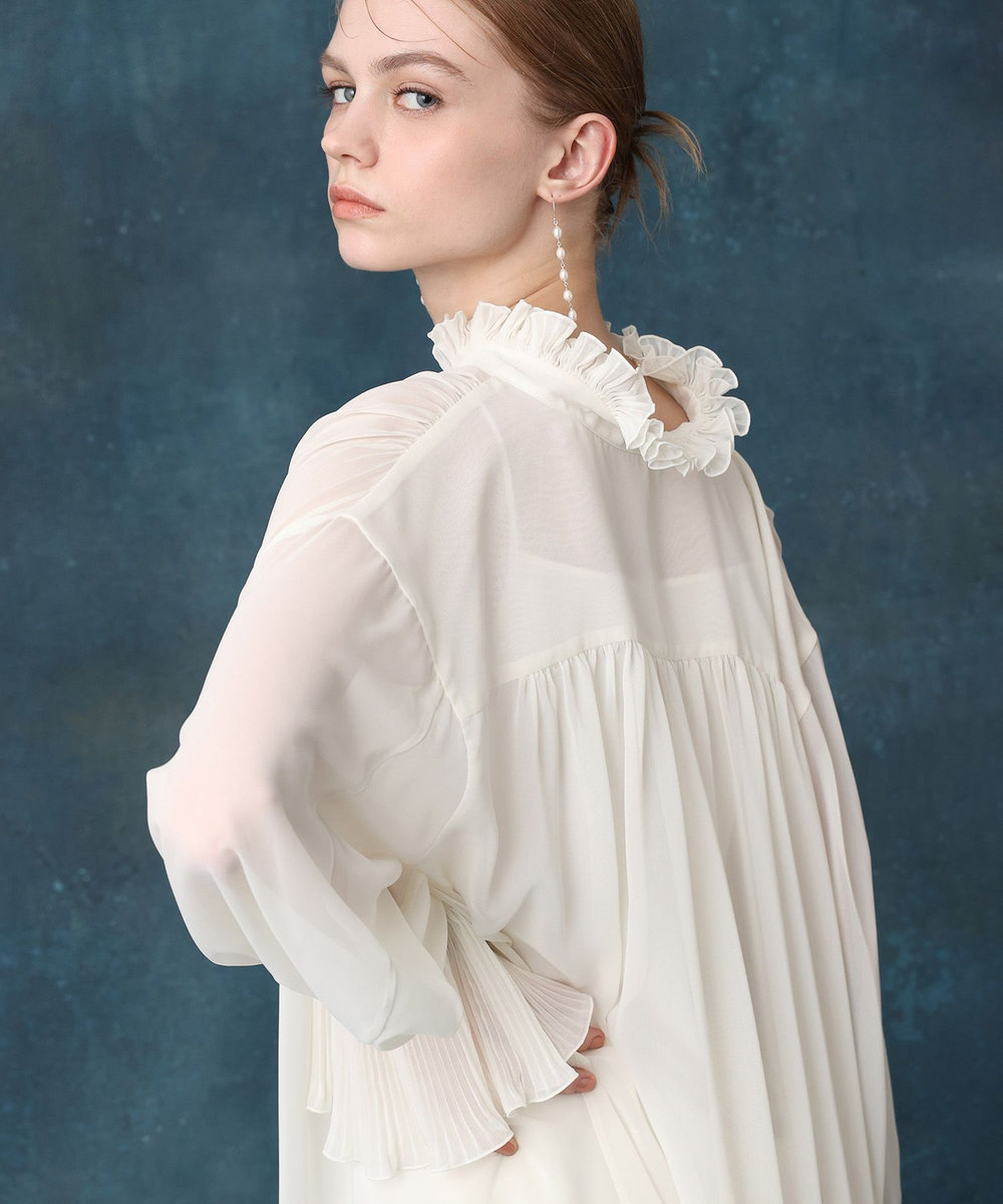 LOULOU WILLOUGHBY プリーツディテールシフォンワンピース アイボリー (04)
