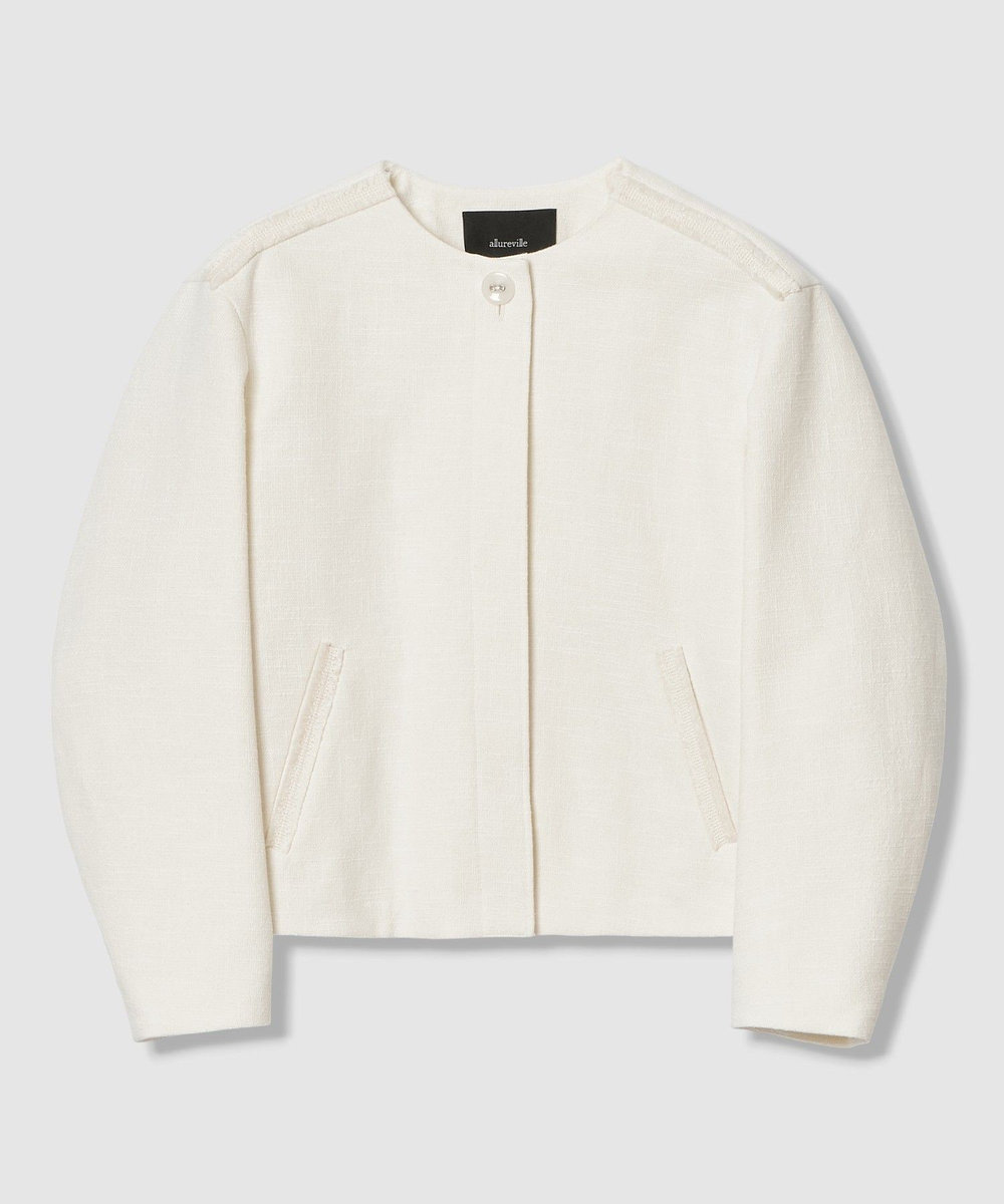 allureville ミックスツイードノーカラージャケット オフホワイト (02)