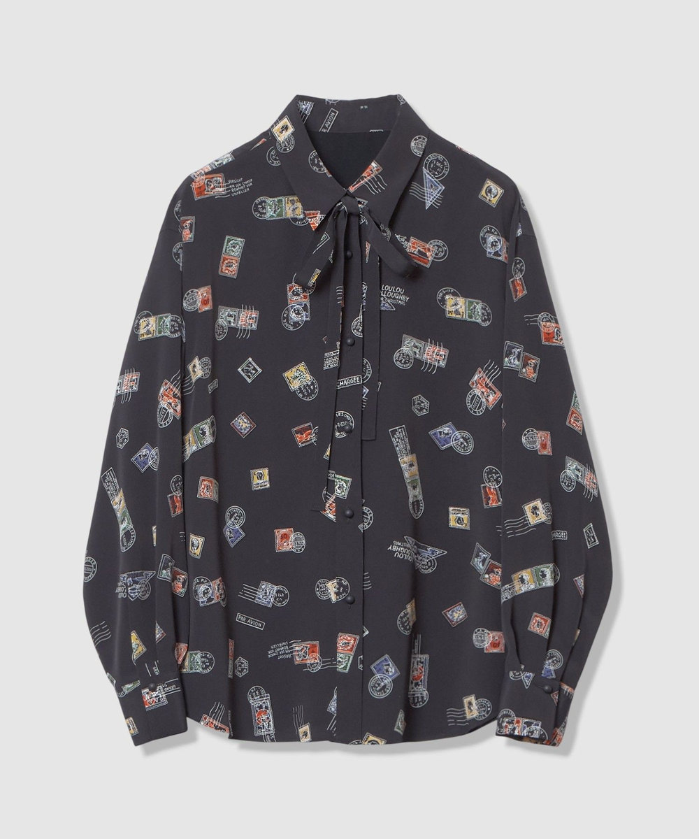 LOULOU WILLOUGHBY 【LOULOU WILLOUGHBY】レタープリントシャツブラウス ネイビー (65)