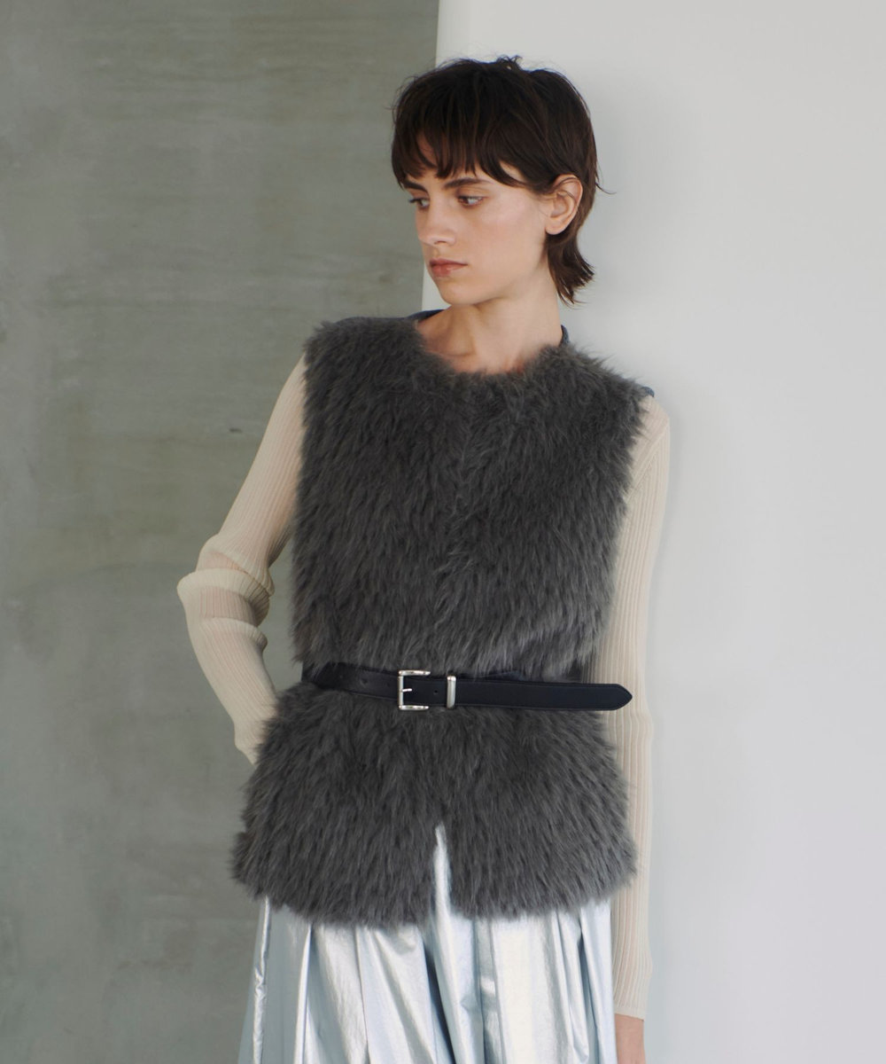 allureville ジャガードフェイクファーコンビニットジレ グレー (92)
