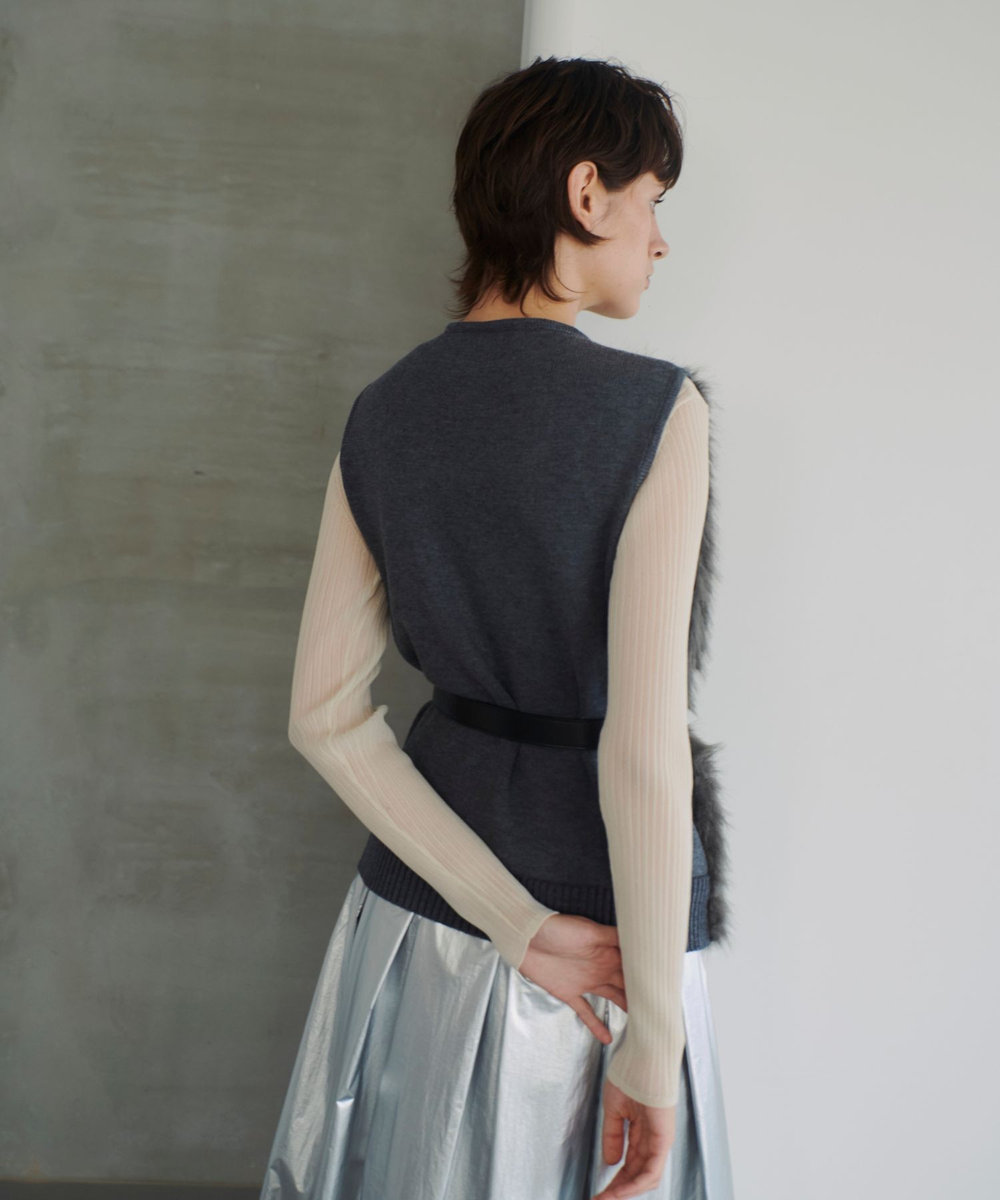 allureville ジャガードフェイクファーコンビニットジレ グレー (92)