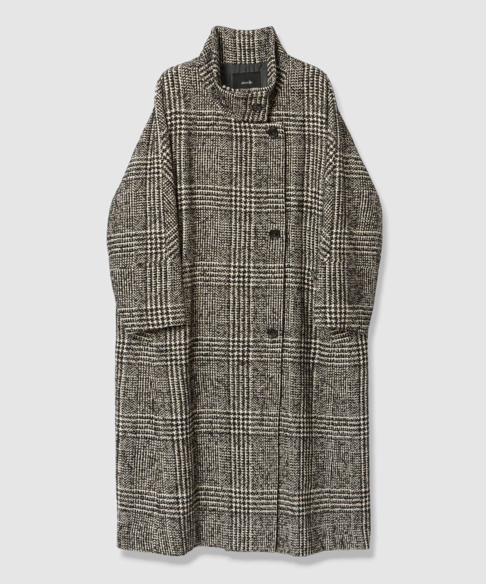 allureville グレンチェックスタンドカラーコート ブラック (95)