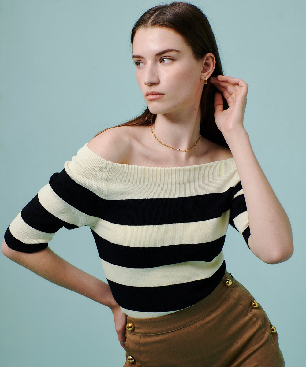 allureville ◇ 2WAY ネック5分袖プルオーバー ブラック系 (98)