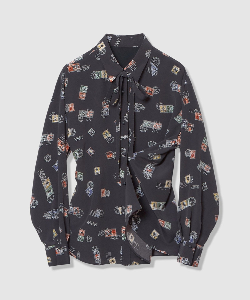 LOULOU WILLOUGHBY 【LOULOU WILLOUGHBY】レタープリントシャツブラウス ネイビー (65)