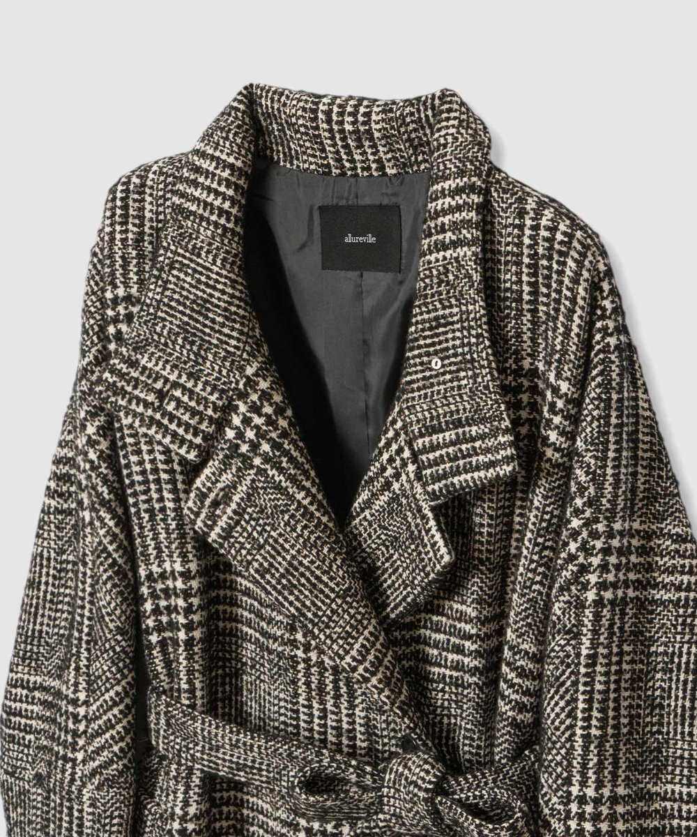 allureville グレンチェックスタンドカラーコート ブラック (95)