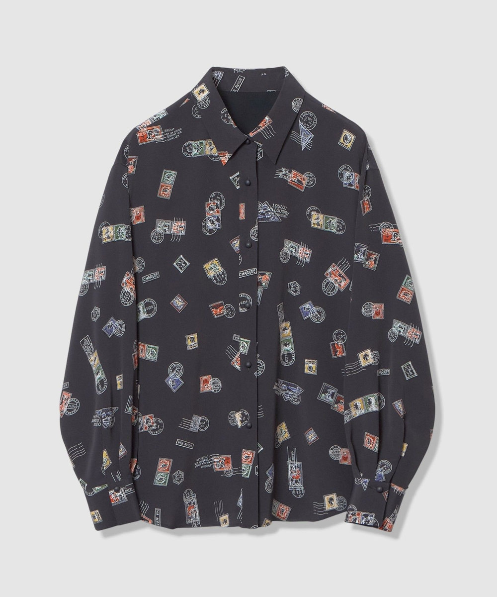 LOULOU WILLOUGHBY 【LOULOU WILLOUGHBY】レタープリントシャツブラウス ネイビー (65)