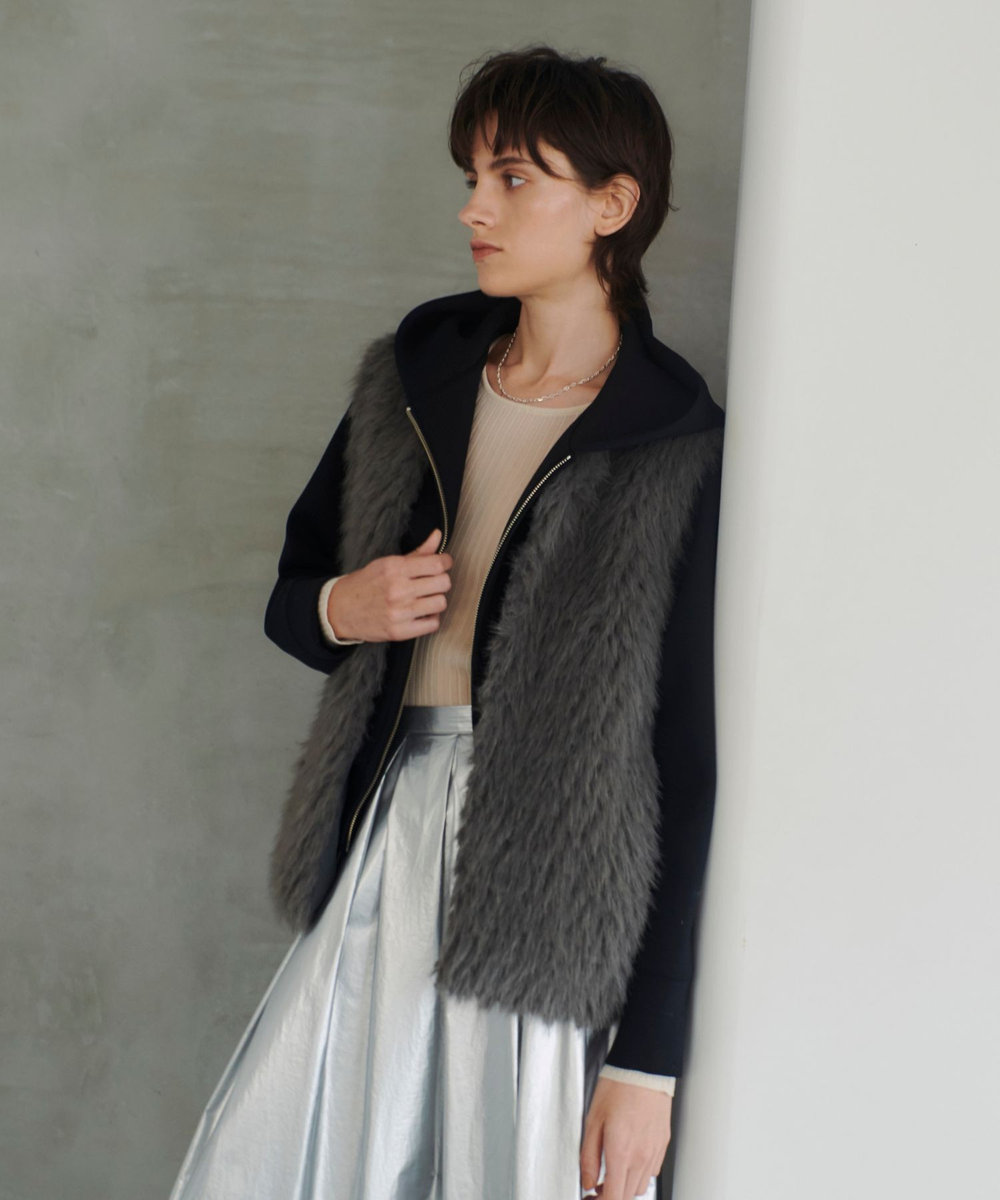allureville ジャガードフェイクファーコンビニットジレ グレー (92)