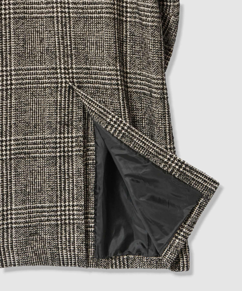 allureville グレンチェックスタンドカラーコート ブラック (95)