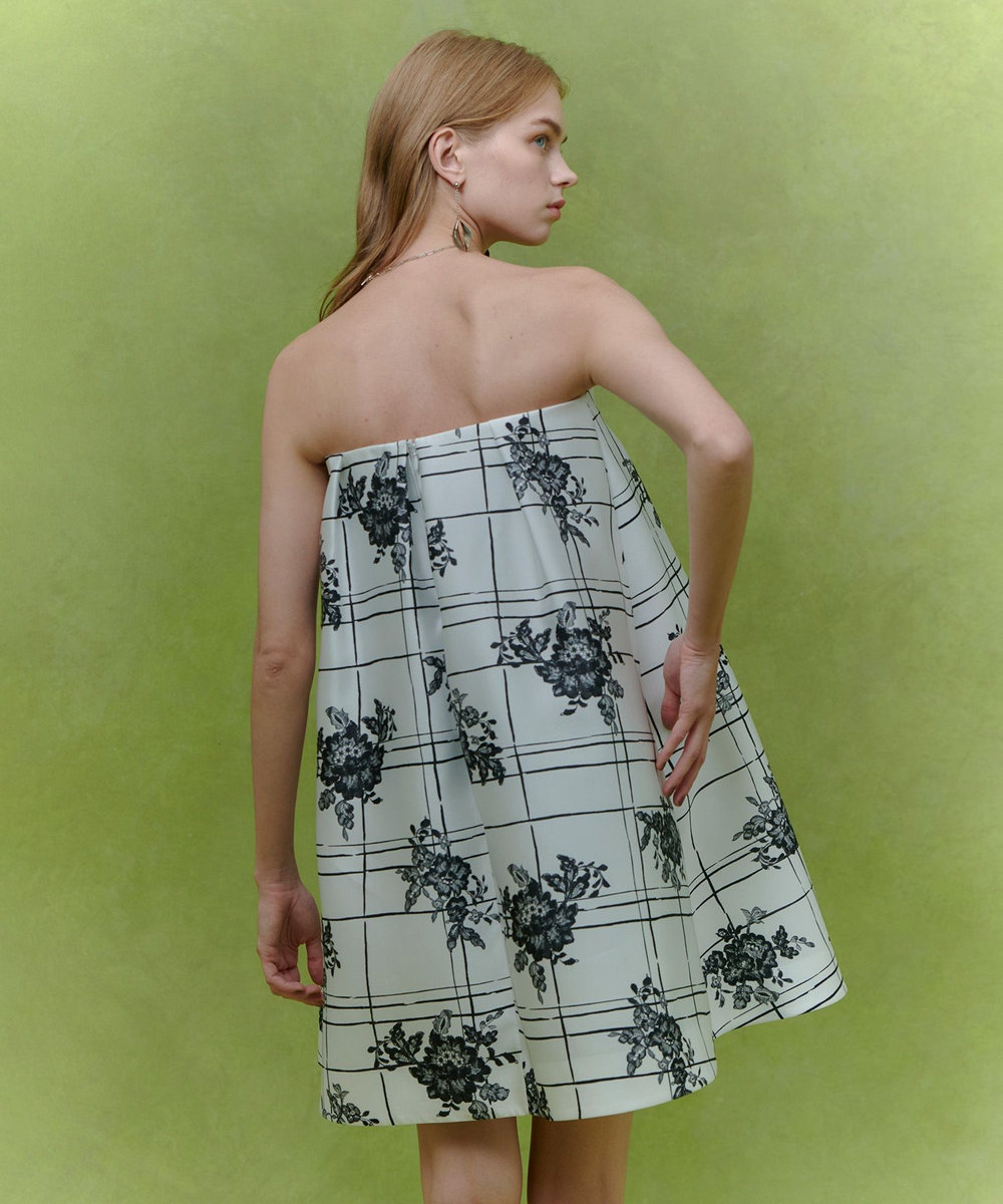 LOULOU WILLOUGHBY 【LOULOU WILLOUGHBY】SILK COフラワーチェックワンピース ホワイト系 (08)