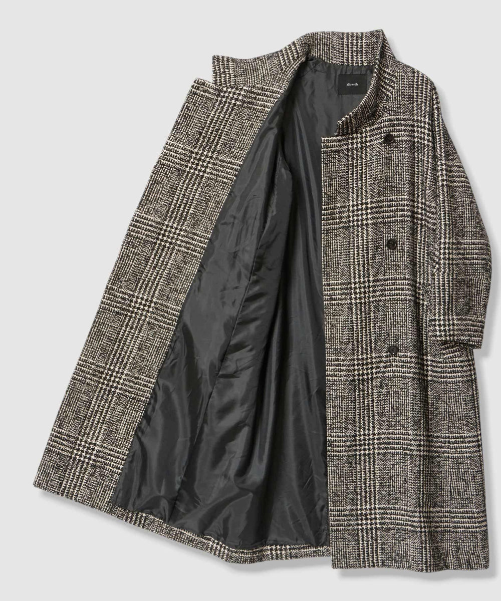 allureville グレンチェックスタンドカラーコート ブラック (95)