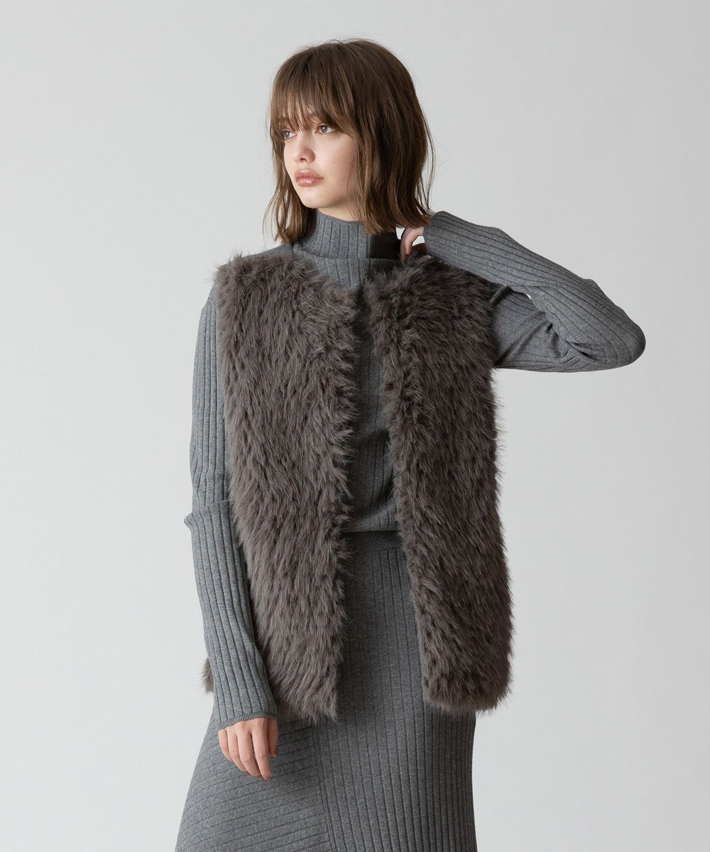 allureville ジャガードフェイクファーコンビニットジレ グレー (92)