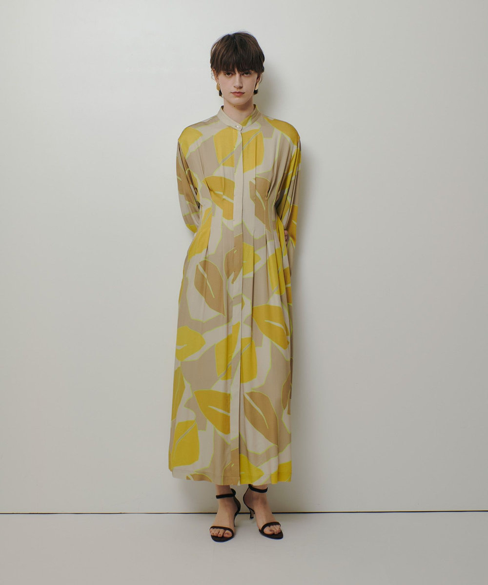 allureville FASACリーフプリントギャザーワンピース イエロー系 (26)