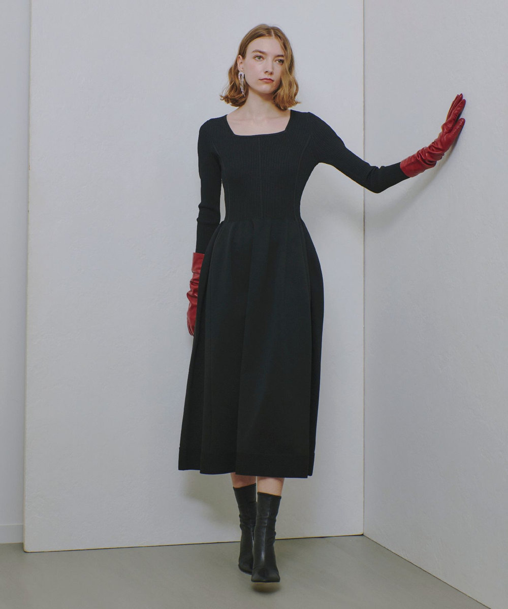 allureville ウエストマークコクーンニットワンピース ブラック (95)
