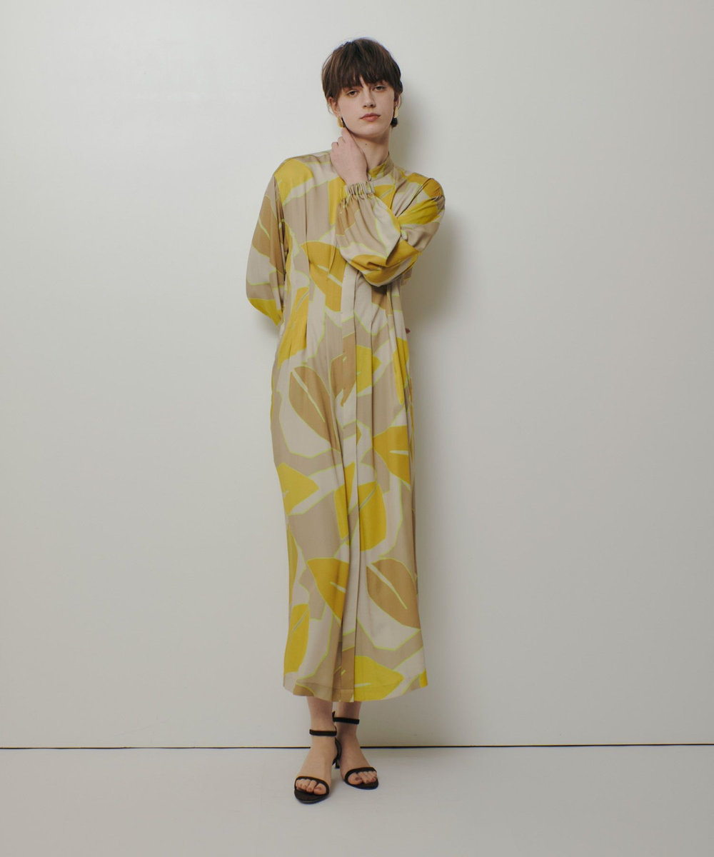 allureville FASACリーフプリントギャザーワンピース イエロー系 (26)