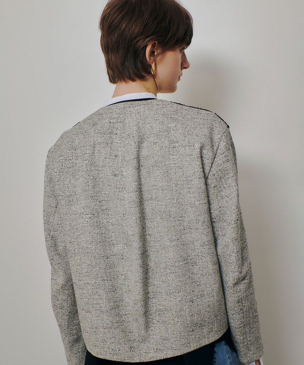 allureville ミックスツイードノーカラージャケット ブラック (95)