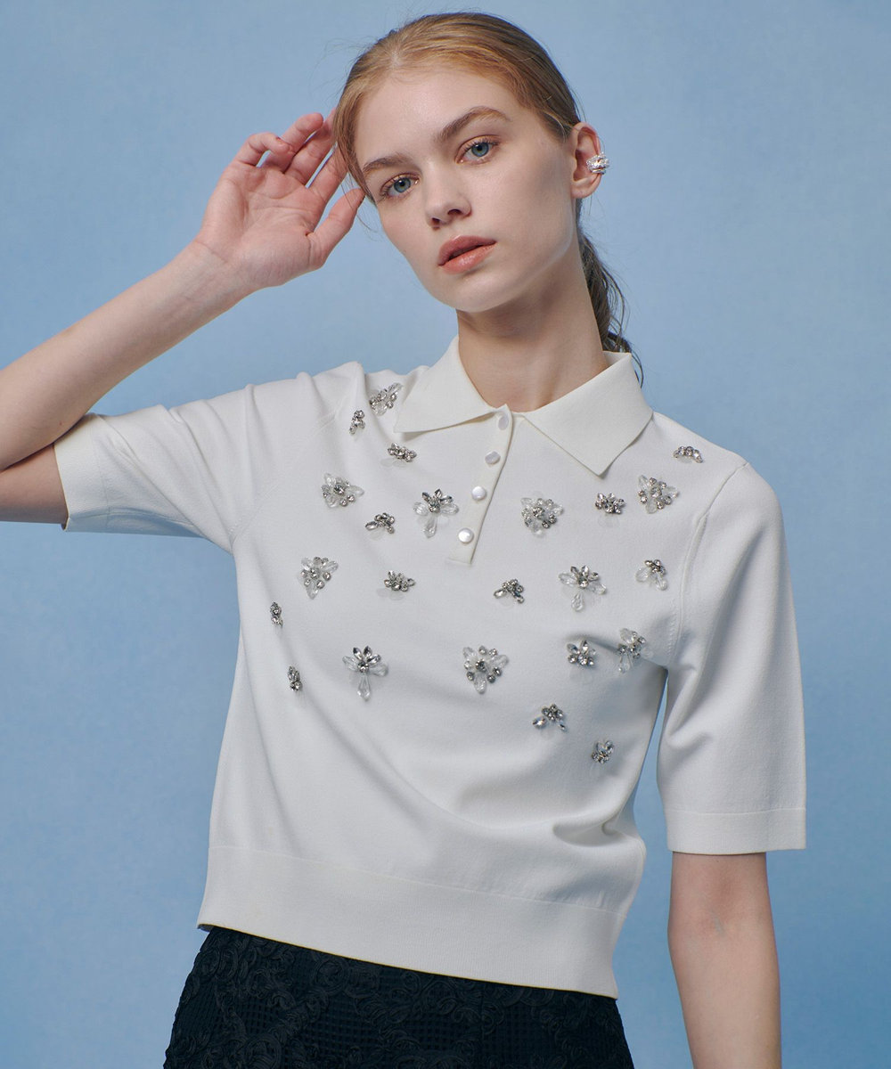 LOULOU WILLOUGHBY 【LOULOU WILLOUGHBY】フラワービジューポロ オフホワイト (02)