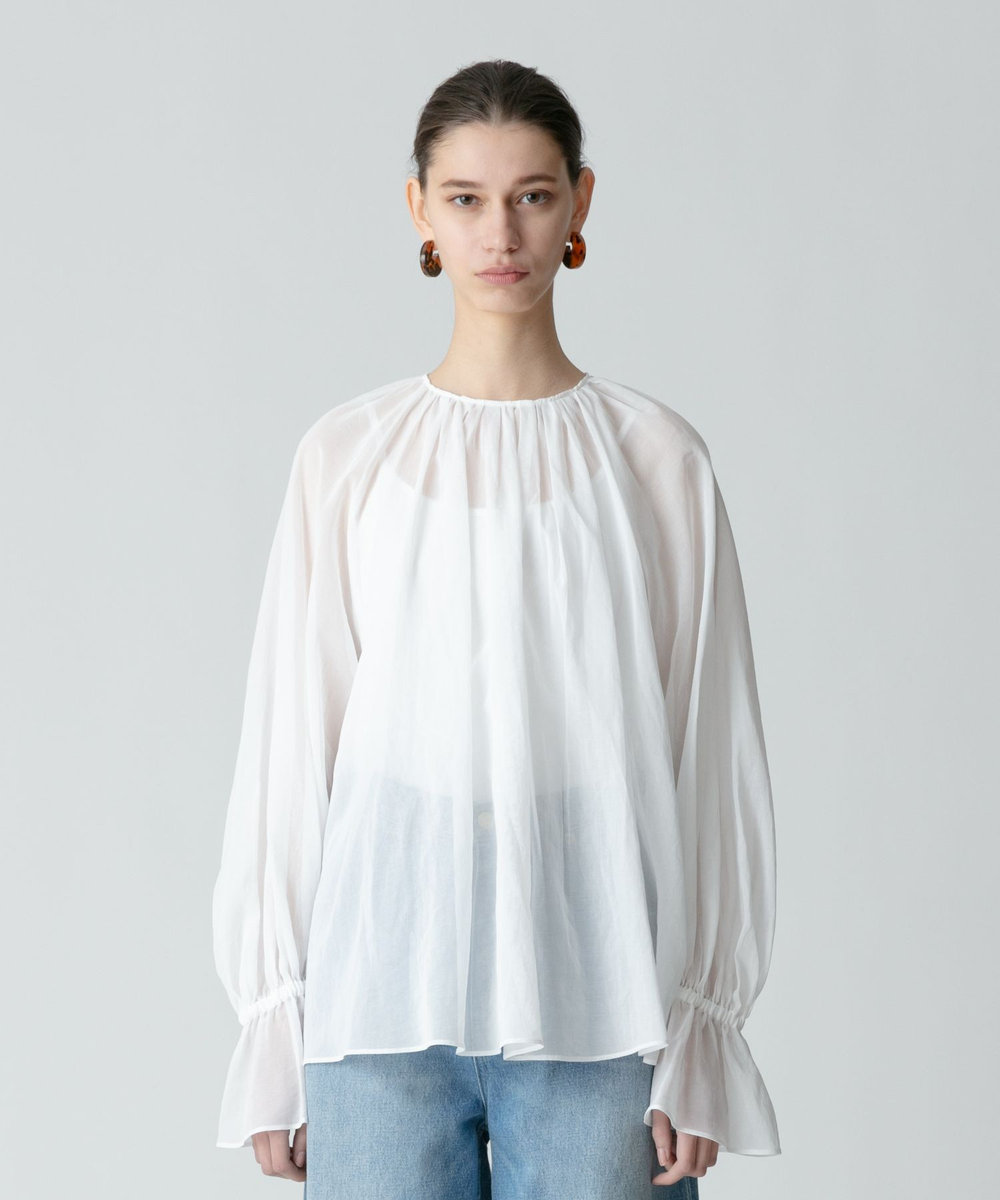 allureville シアーオーガンギャザーブラウス ホワイト (01)