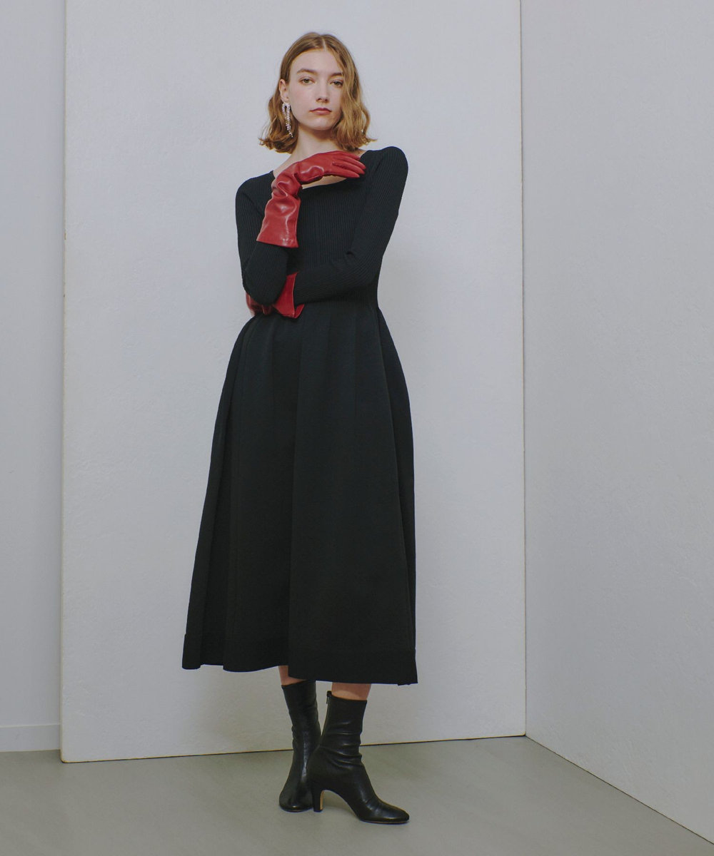 allureville ウエストマークコクーンニットワンピース ブラック (95)