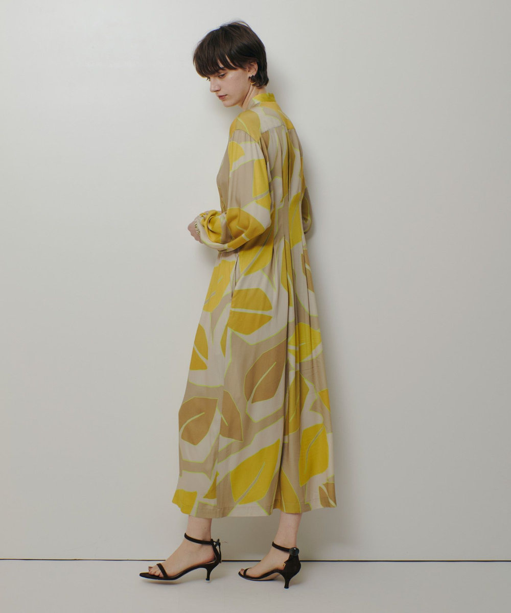 allureville FASACリーフプリントギャザーワンピース イエロー系 (26)
