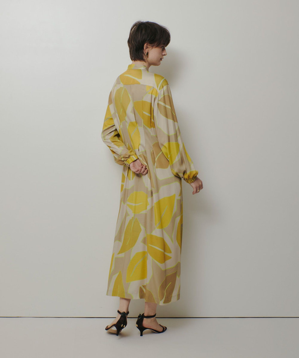 allureville FASACリーフプリントギャザーワンピース イエロー系 (26)