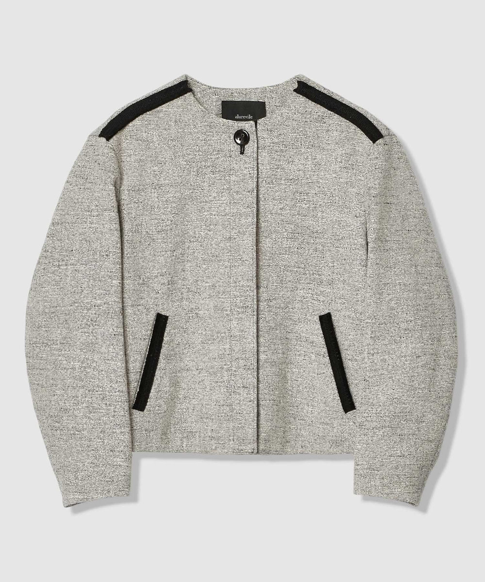 allureville ミックスツイードノーカラージャケット ブラック (95)