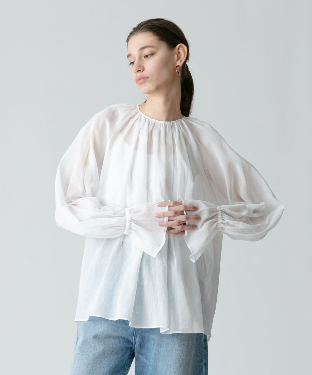 allureville シアーオーガンギャザーブラウス ホワイト (01)
