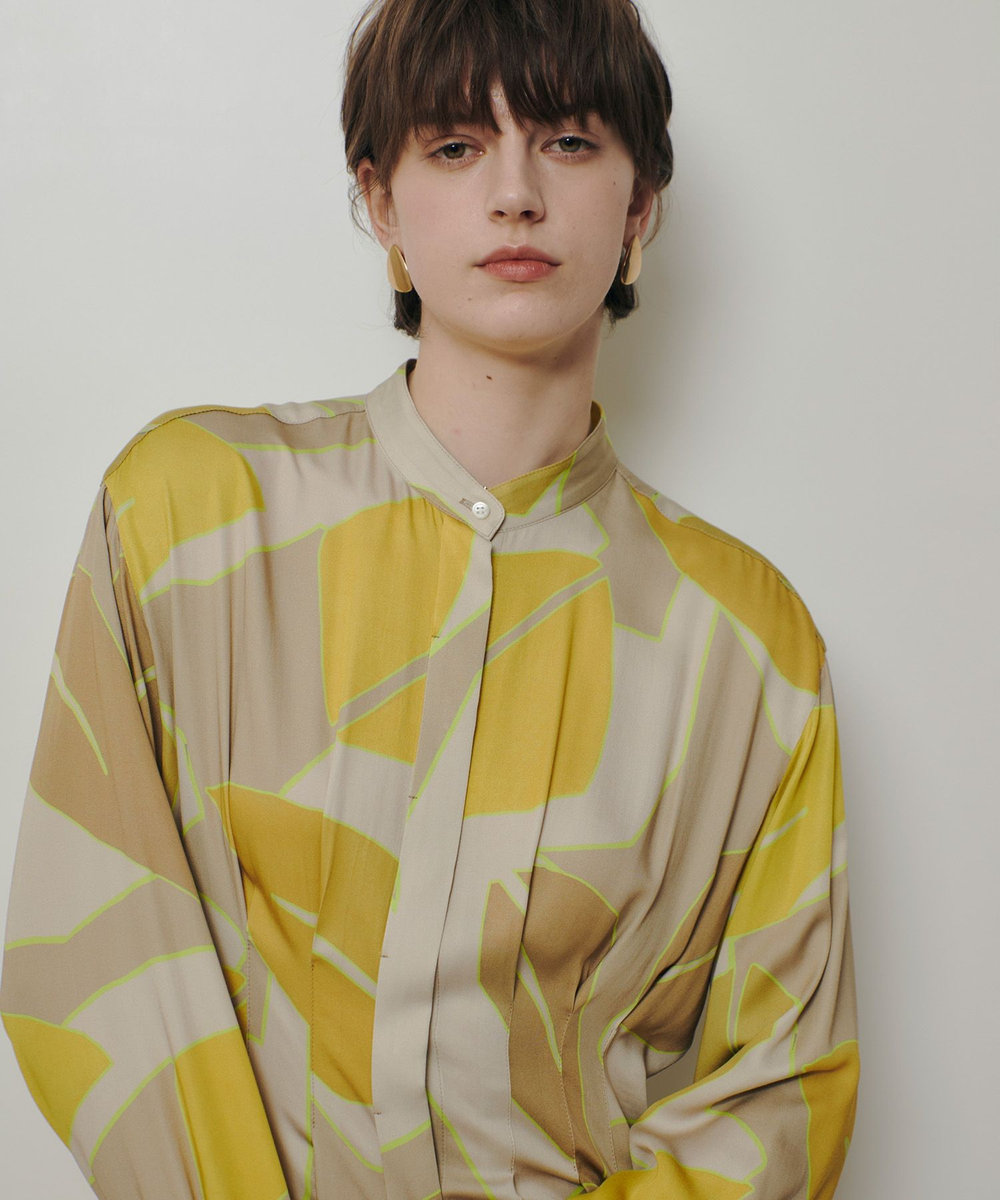 allureville FASACリーフプリントギャザーワンピース イエロー系 (26)