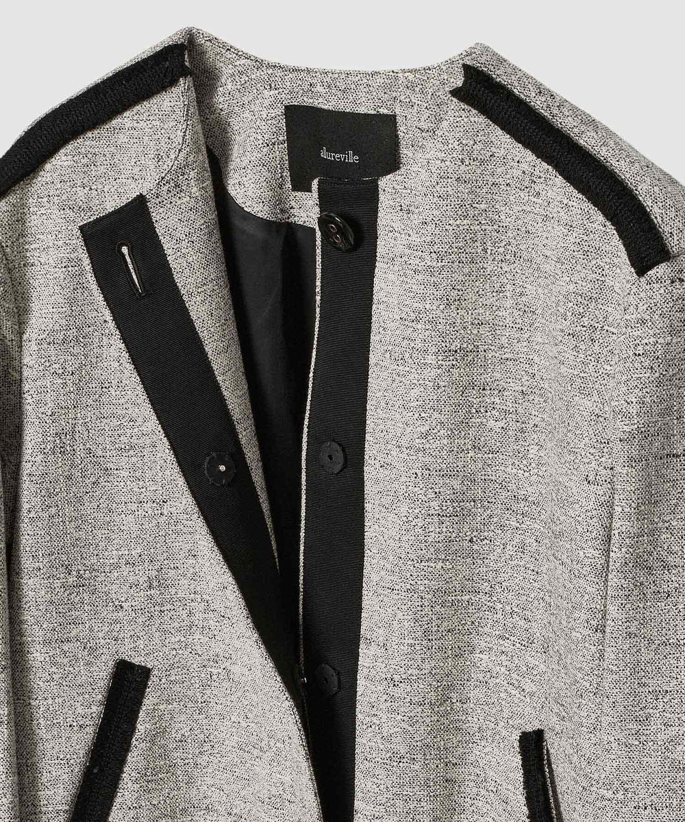 allureville ミックスツイードノーカラージャケット ブラック (95)