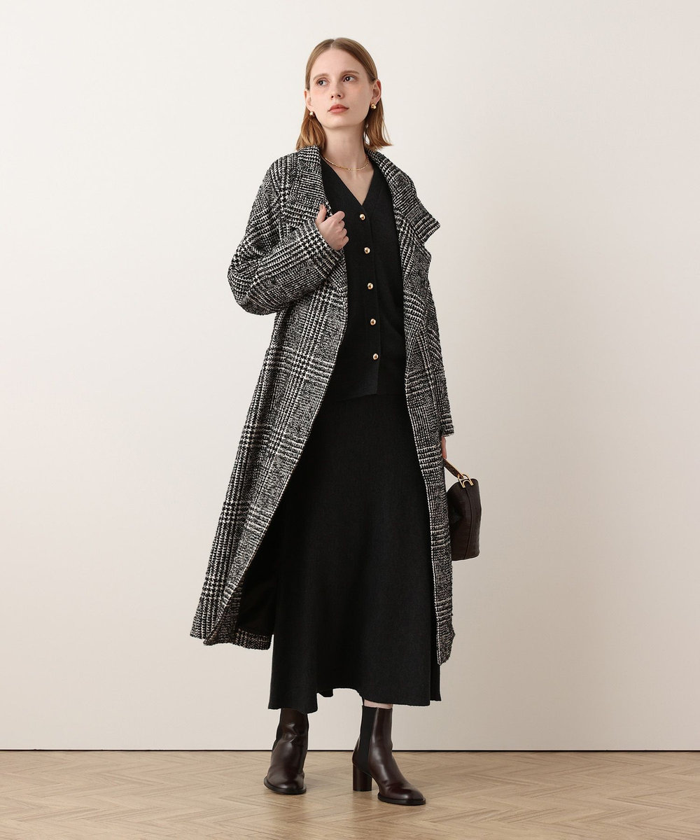 allureville グレンチェックスタンドカラーコート ブラック (95)