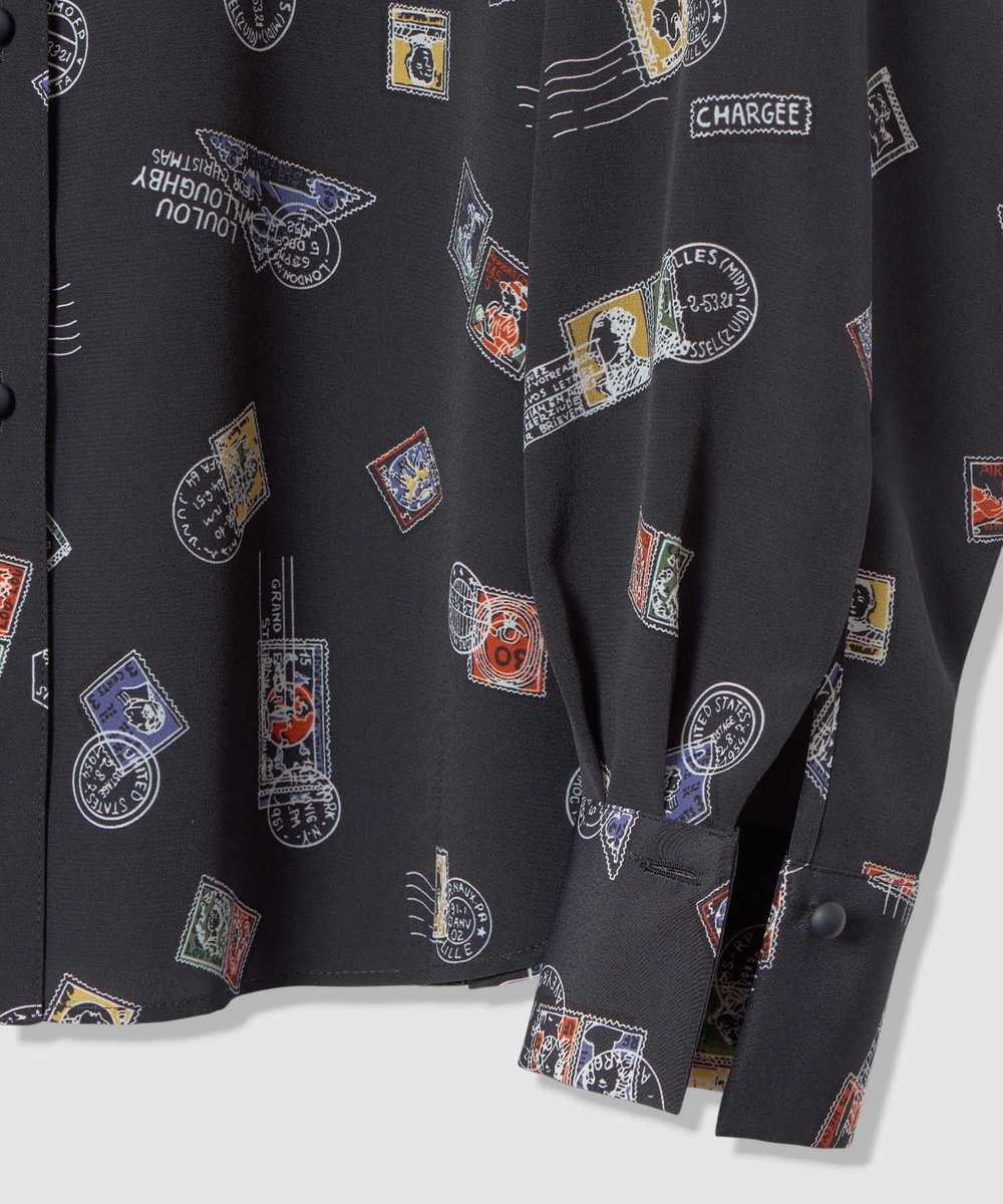 LOULOU WILLOUGHBY 【LOULOU WILLOUGHBY】レタープリントシャツブラウス ネイビー (65)