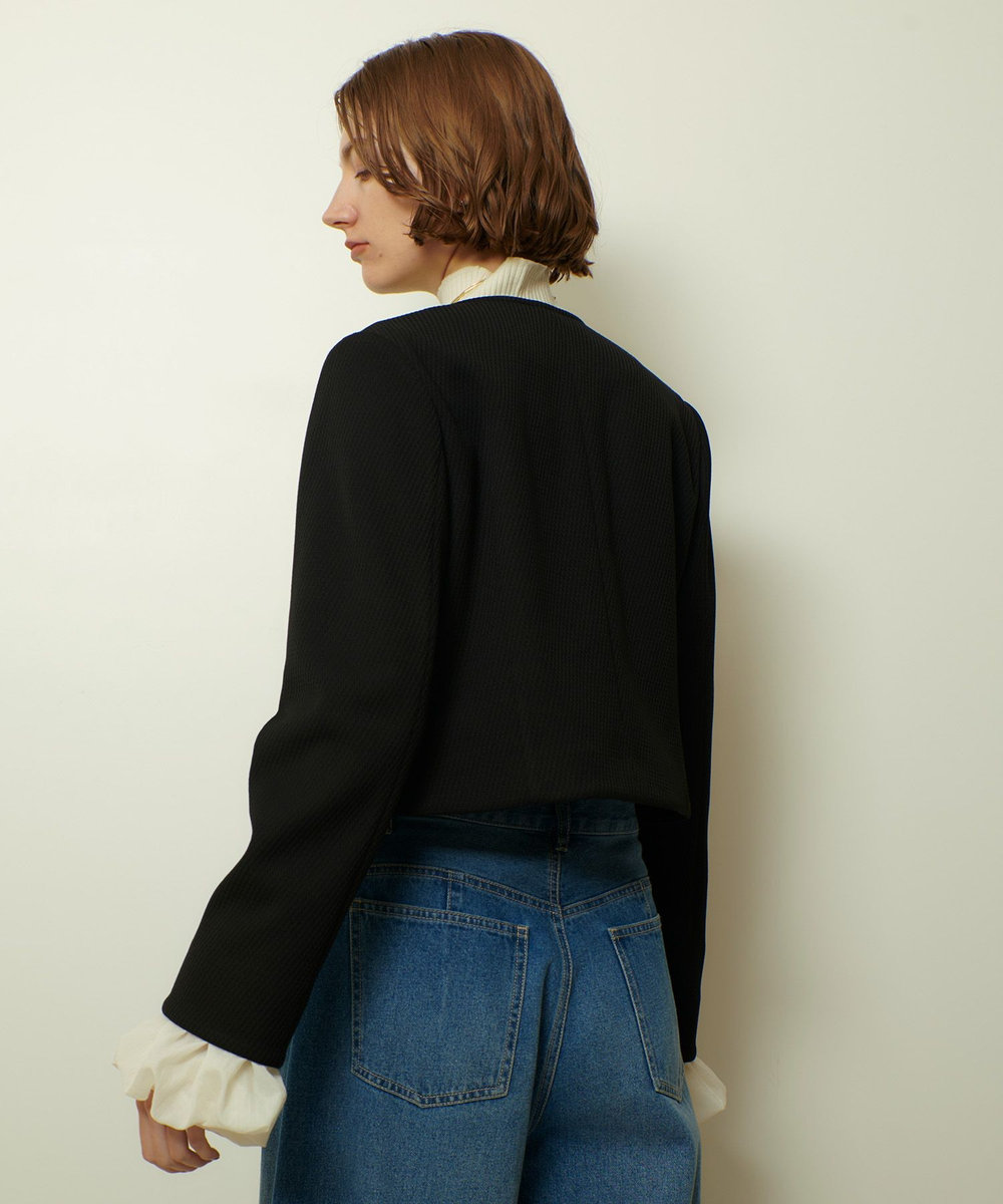allureville ダンボールジャージノーカラージャケット ブラック (95)