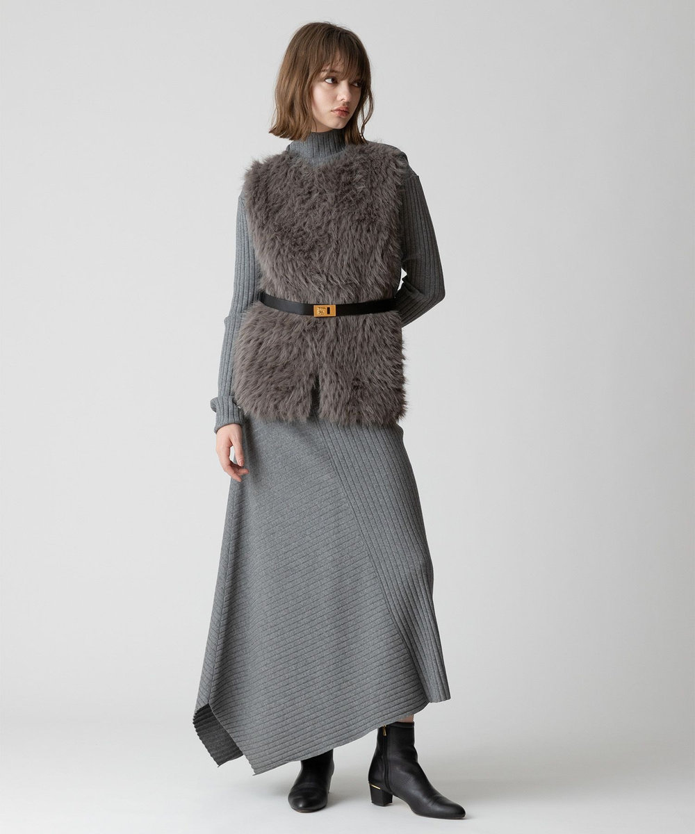 allureville ジャガードフェイクファーコンビニットジレ グレー (92)