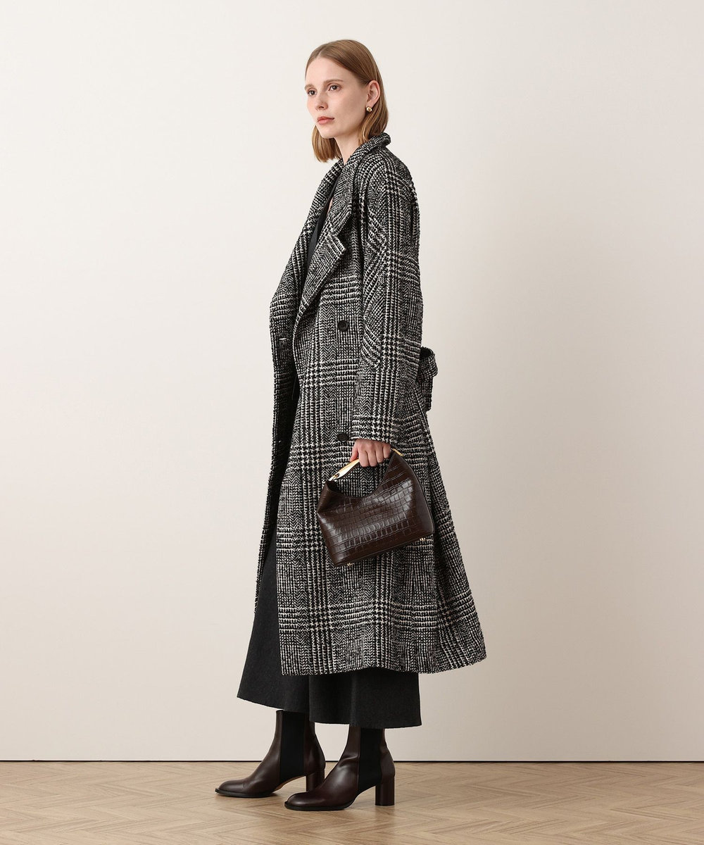 allureville グレンチェックスタンドカラーコート ブラック (95)