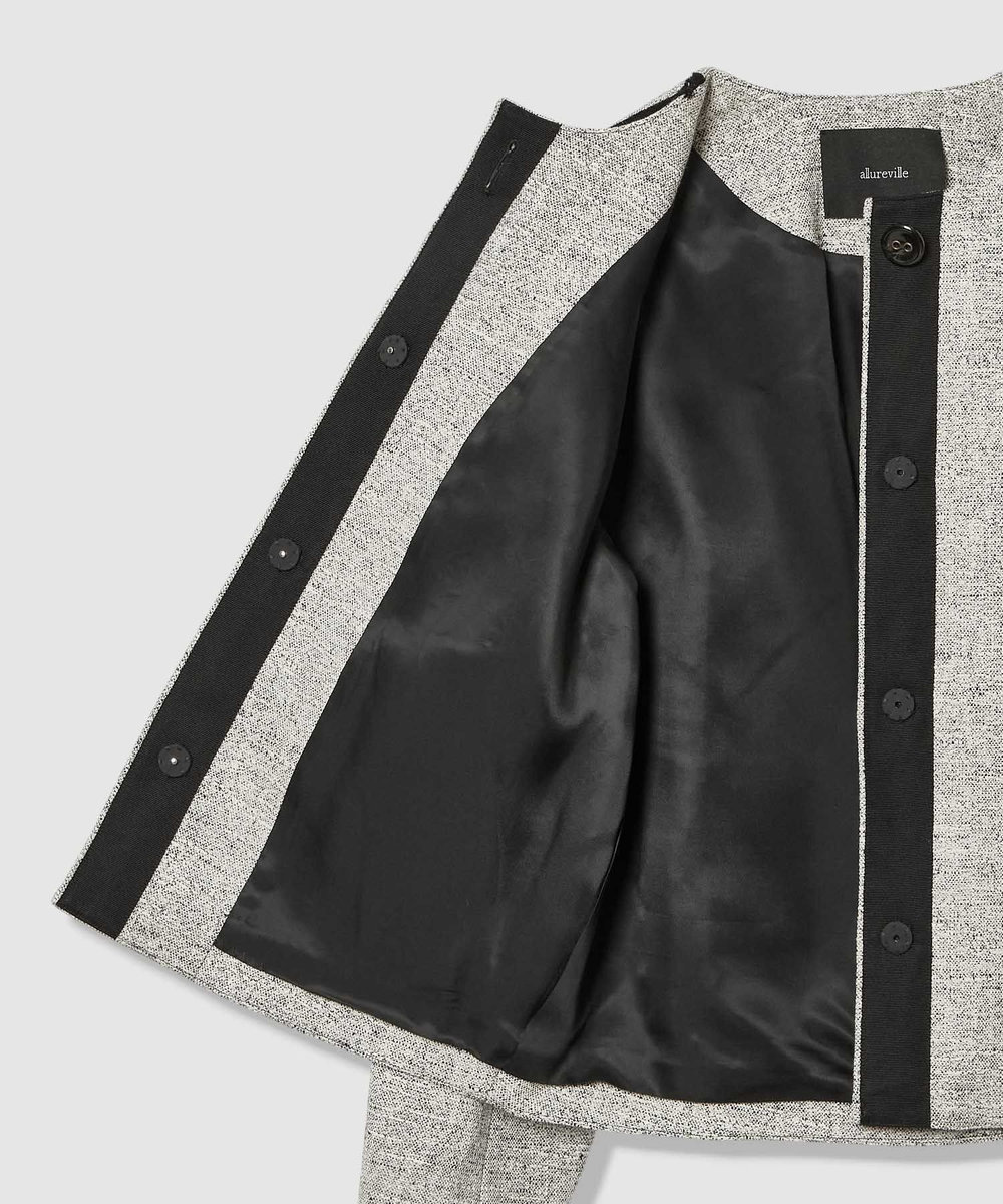 allureville ミックスツイードノーカラージャケット ブラック (95)