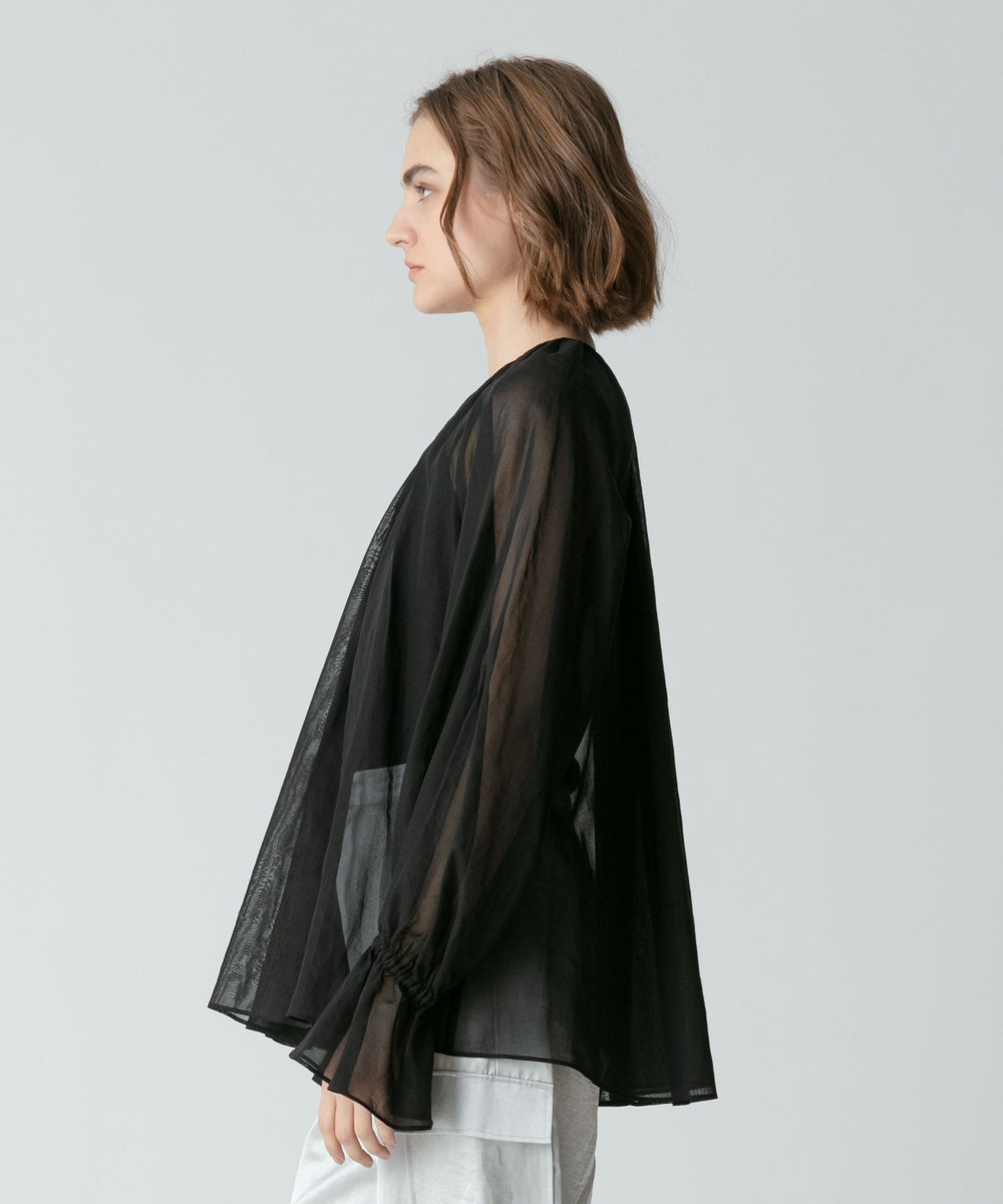 allureville シアーオーガンギャザーブラウス ブラック (95)