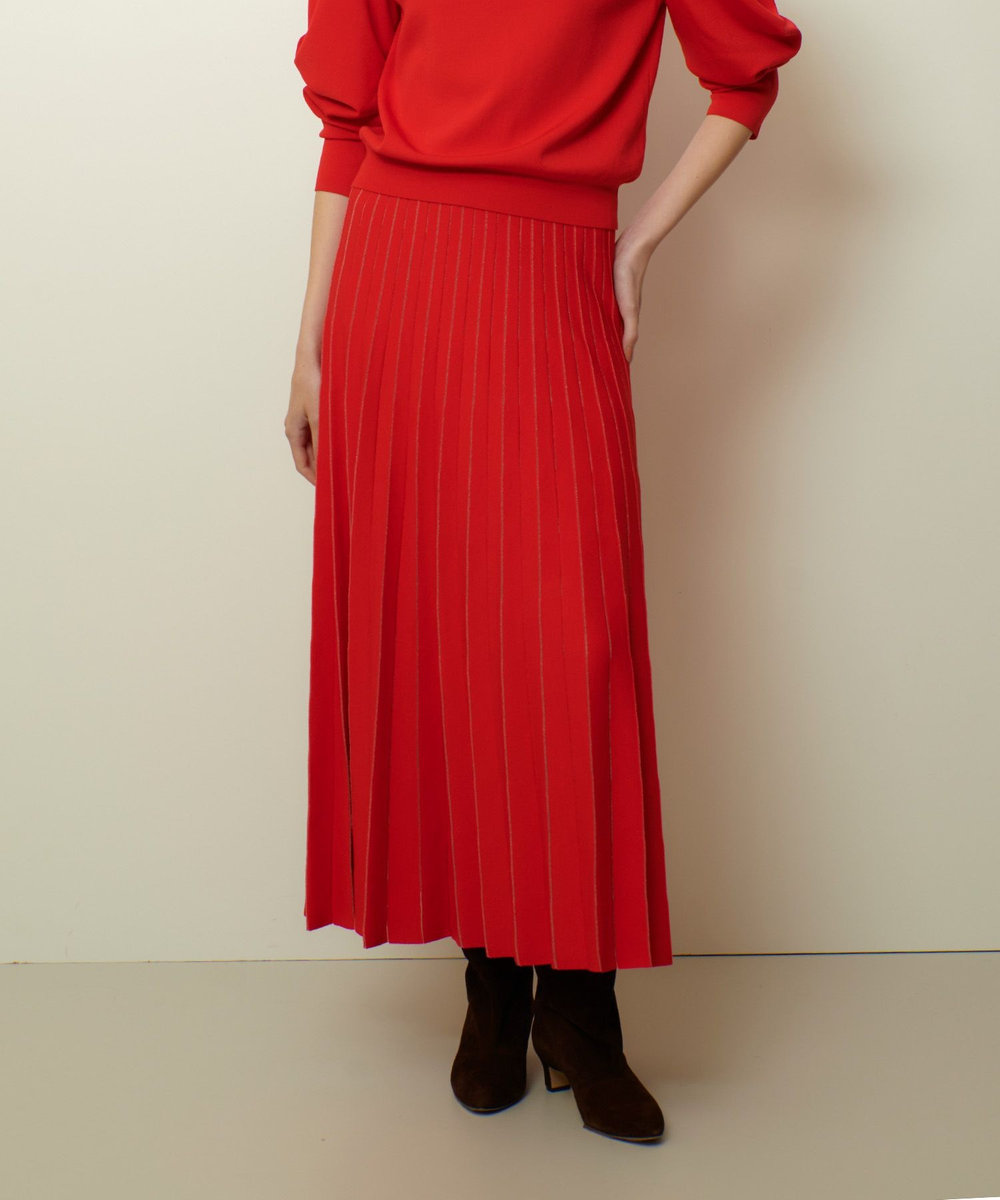 allureville ソウバリシアーコンビプリーツスカート レッド (43)