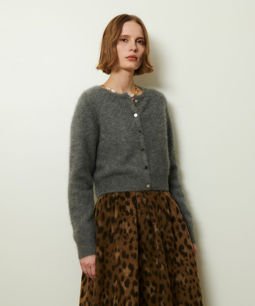 allureville カシミヤブレンドファー加工カーディガン グレー (92)