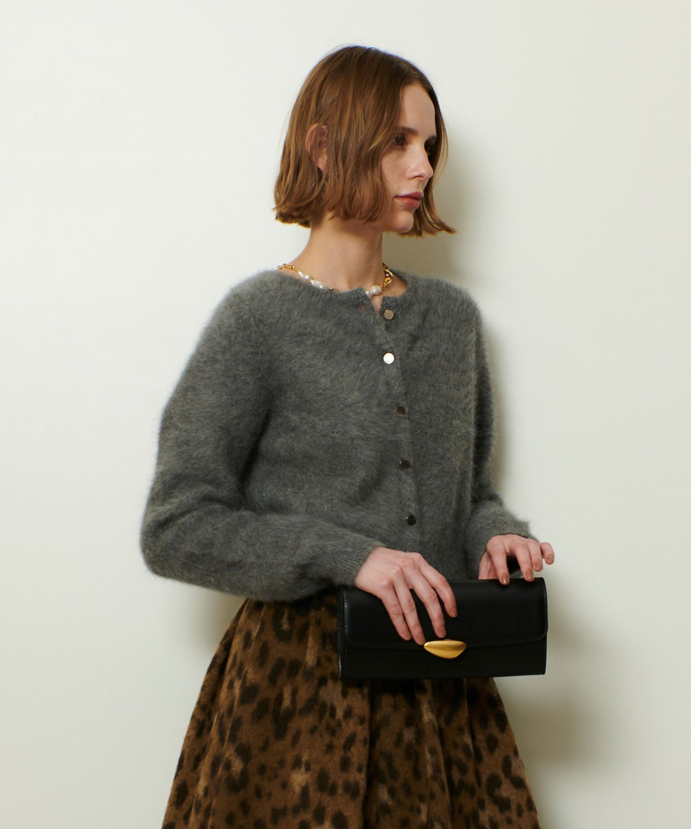allureville カシミヤブレンドファー加工カーディガン グレー (92)