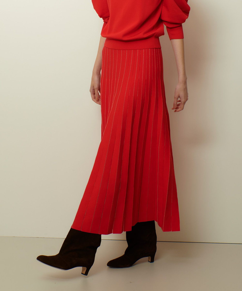 allureville ソウバリシアーコンビプリーツスカート レッド (43)