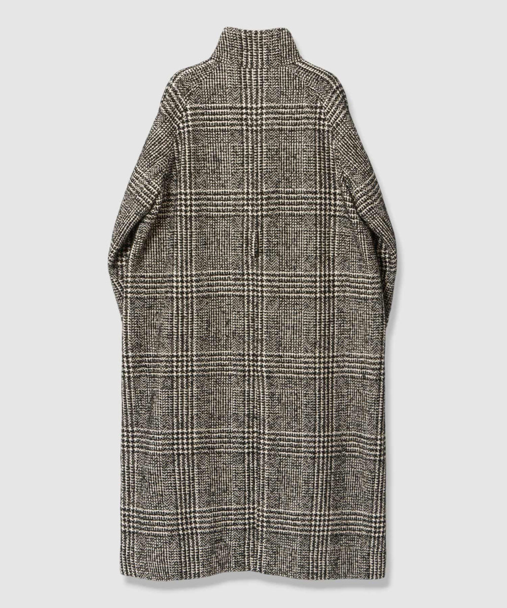 allureville グレンチェックスタンドカラーコート ブラック (95)