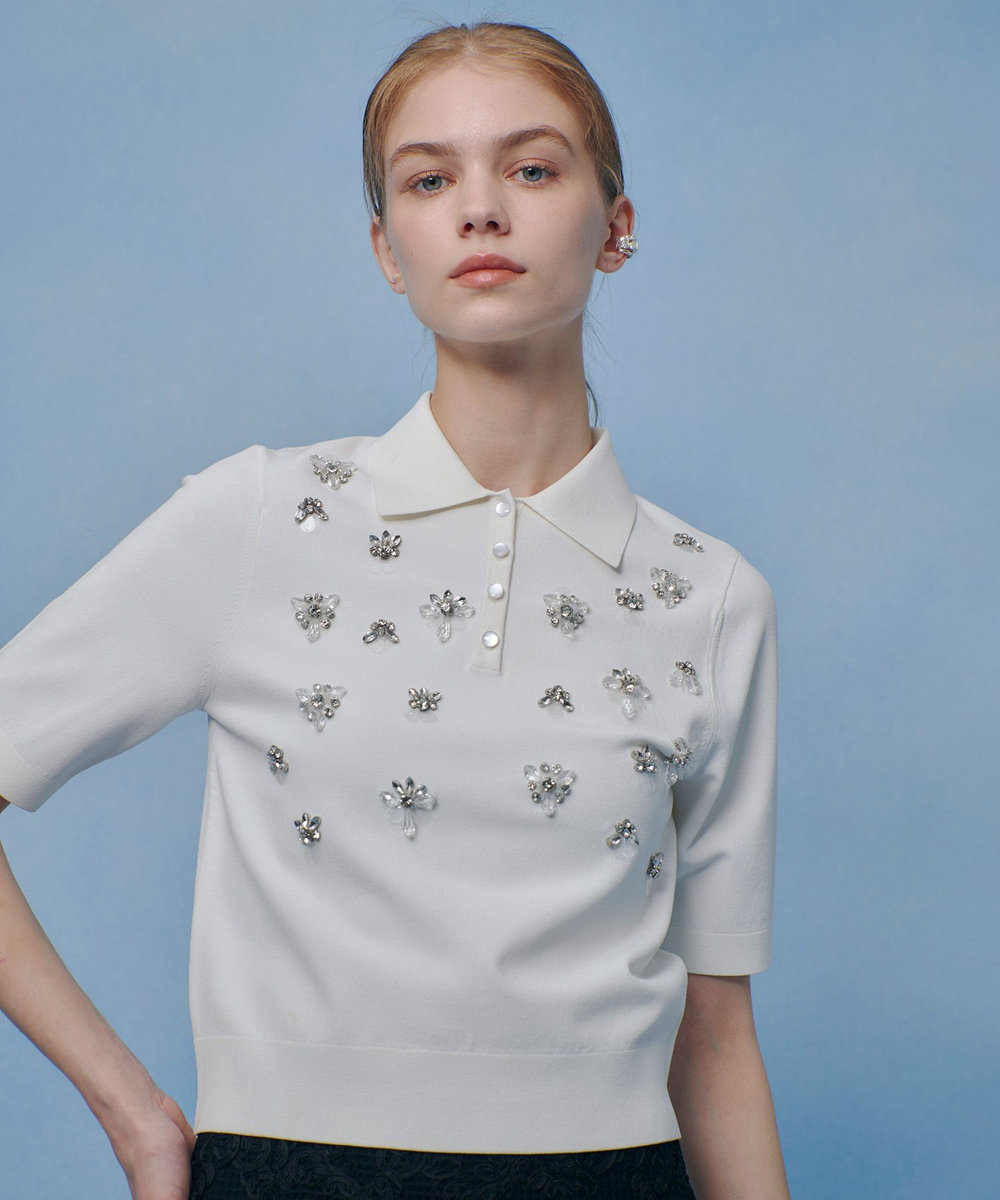 LOULOU WILLOUGHBY 【LOULOU WILLOUGHBY】フラワービジューポロ オフホワイト (02)