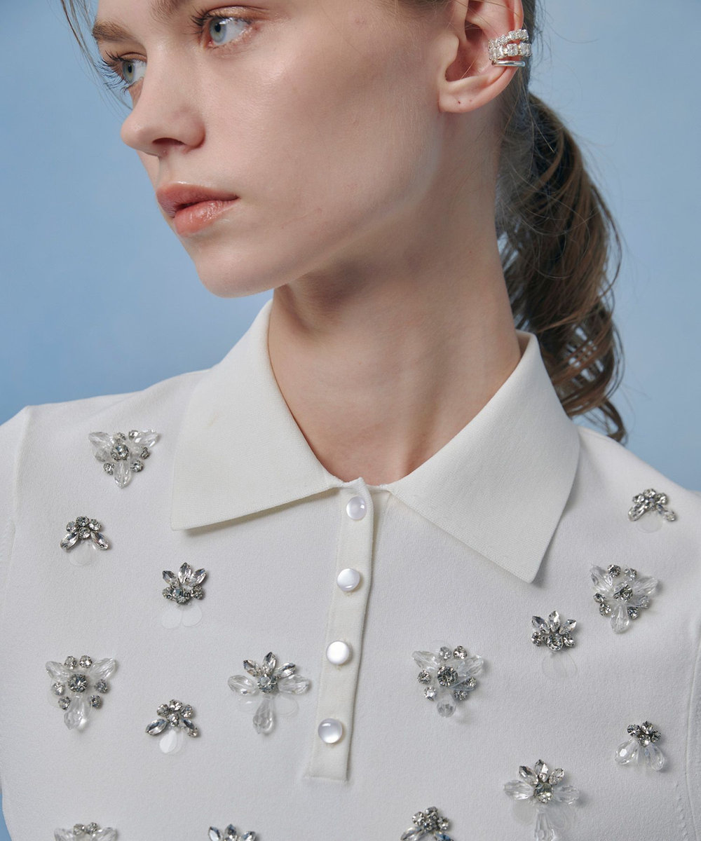 LOULOU WILLOUGHBY 【LOULOU WILLOUGHBY】フラワービジューポロ オフホワイト (02)